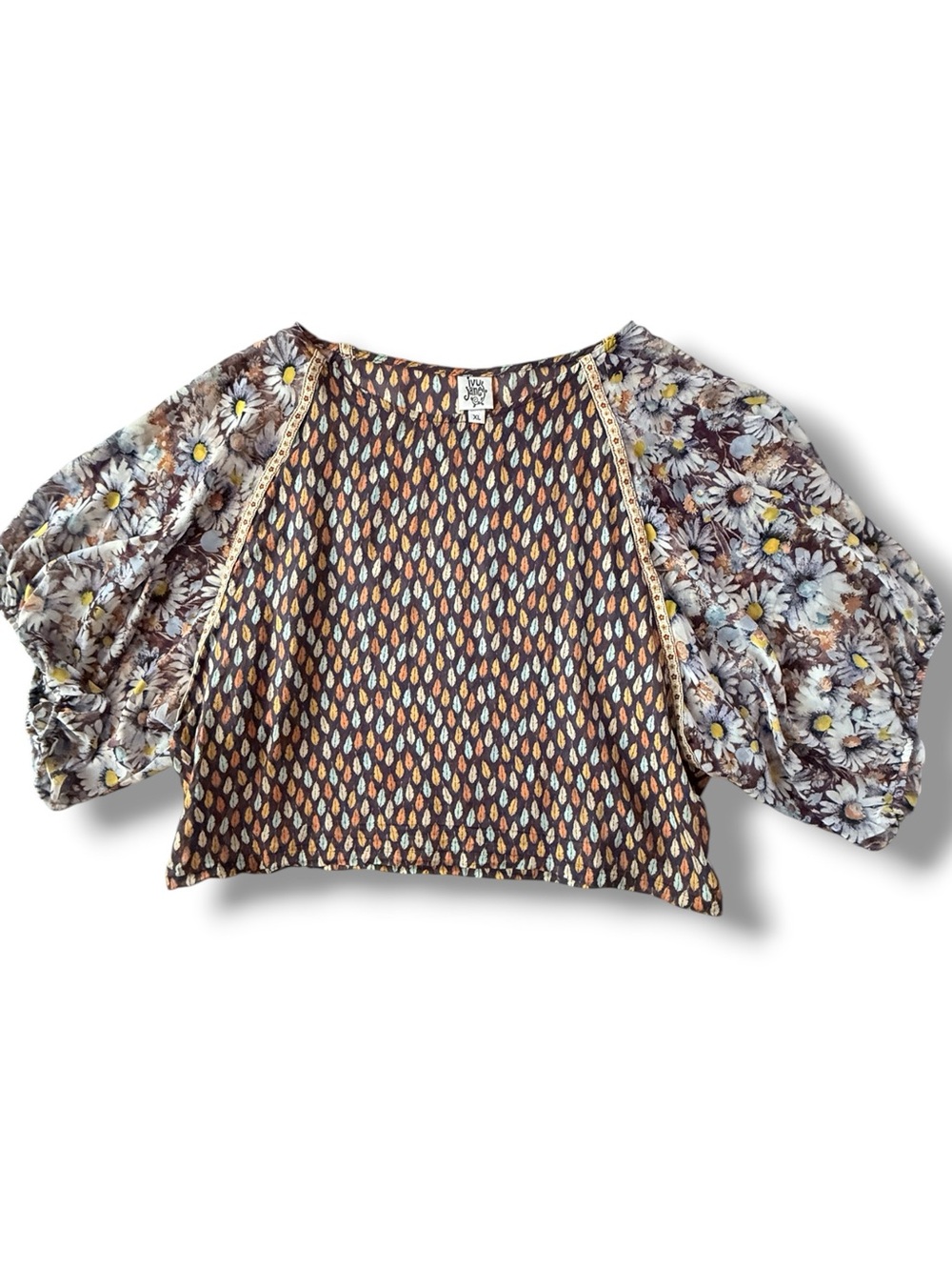 Ivy Jane Dolman Sleeve Mixed Print  Peasant Top Size XL